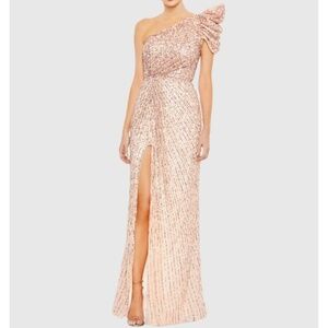 NWT | Mac Duggal 5622 Pink Embellished Puff One Shoulder Gown | Sz 6